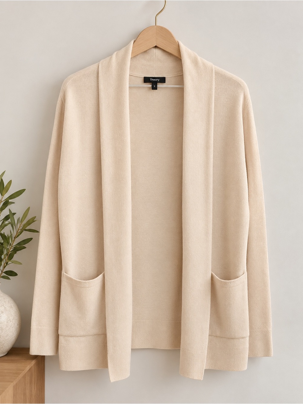 Theory Cream Beige Wool Shawl Collar Cardigan Sweater Size S